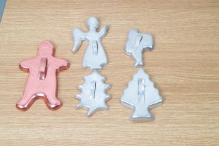 Set Of 5 Vintage Metal Christmas Holiday Cookie Cutters - Variety Of Shapes