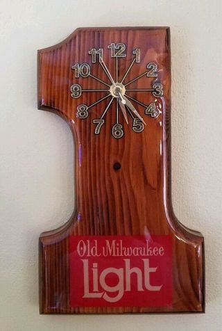 Old Milwaukee Light Wood Clock Shaped Like A 1