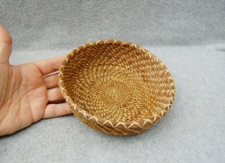 Pine Needle Basket Bowl 6 1/4 " X 1 7/8 " Hand Made Folk Art Craft Tight Weave