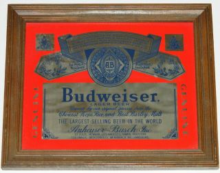 Vintage Budweiser Mirror Beer Sign Framed 11.  75 " X 9.  75 "