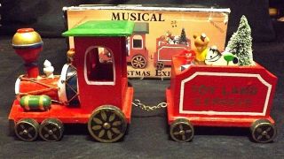 Musical Wooden Christmas Express Train With Engine And One Car - Plays Toyland