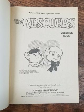 1977 Walt Disney Productions THE RESCUERS Whitman Children’s Coloring Book 3