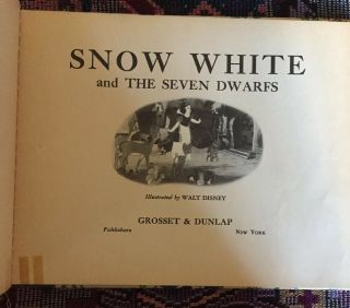 VINTAGE DISNEY Snow White and the Seven Dwarves.  Grosset & Dunlap.  1938.  VG. 2