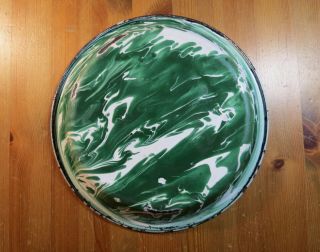 Vintage Enamelware Graniteware Emerald Green White Swirl Pie Pan Pls.