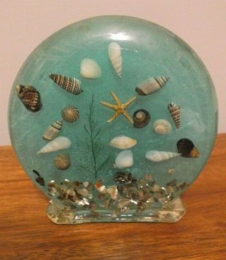 Vintage Lucite Napkin/letter Holder With Sea Shells In Resin By Unique Designs