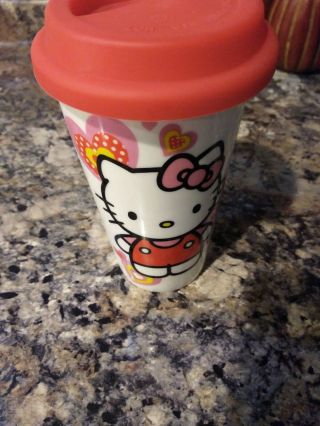 SANRIO HELLO KITTY White Ceramic 16 Ounce Mug Lid Travel Cup 2012 Red Pink 3