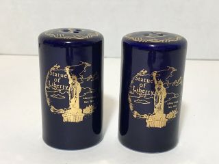 Vintage Statue Of Liberty Salt And Pepper Shakers Blue And Gold York Liberty