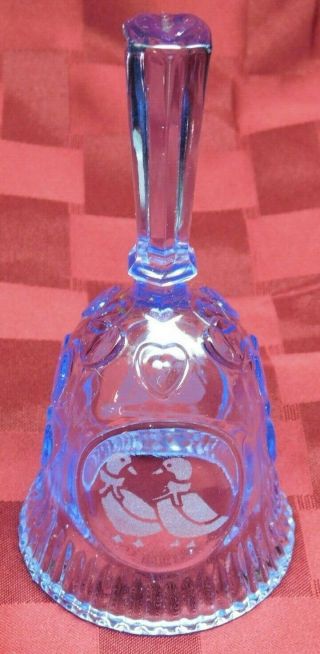 Vintage Blue Glass Duck,  Heart Crystal /crystil /kristal Bell 5.  5 " 24 Lead A - 8