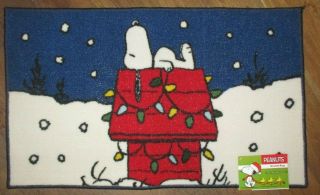 Peanuts Snoopy On Dog House Christmas Accent Rug 18 " X 30 "