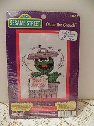 Vtg 1997 Janlynn Sesame Street Oscar The Grouch Cross Stitch Kit 68 - 14