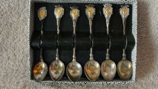 6 Vintage Salt Spoons,  Silver Plated,  " Italy ",  Box