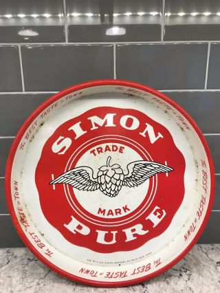 Vintage Simon Pure Beer Tray.  William Simon Brewery,  Buffalo,  Ny Best Taste Town