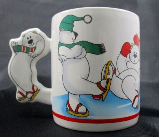 Vintage The Love Mug Ice Skating Polar Bears Christmas Coffee Mug Cup 1987