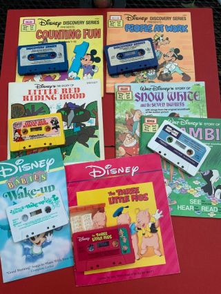Vintage Disney Read Along 8 Books On Tape With Cassettes Childrens