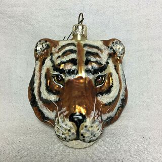 Slavic Treasures Glass Ornament Bengal Tiger Head 3 " Made In Poland - No Tag
