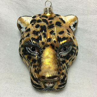 Slavic Treasures Glass Ornament Leopard Head 4.  5 " Made In Poland - No Tag