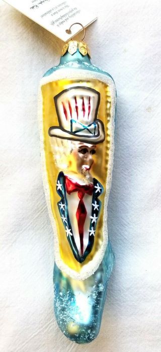 Stocking Sam.  Patriotic Uncle Sam.  Christopher Radko.  Glass Ornament.  1994