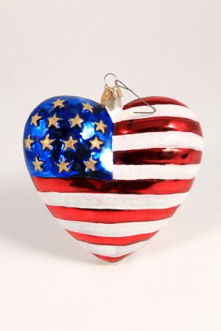 Christoher Radko American Flag Ornament Brave Heart Usa Patriotic Large Ornament