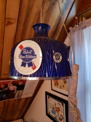 1970s Pabst Blue Ribbon Hanging Bar Light Lamp Sign Vintage Advertising