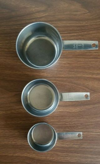 3 Vintage Foley Stainless Steel Measuring Cups 1 Cup - 1/2 - 1/4 Cup