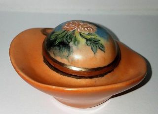 Hand Painted Porcelain Fancy Hat Trinket Box / Dish Signed By Artist