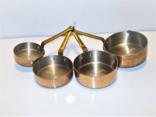 Korea Vintage Nesting Set 4 Copper Measuring Cups W/ Brass Handles 1/4 To 1 - Cup