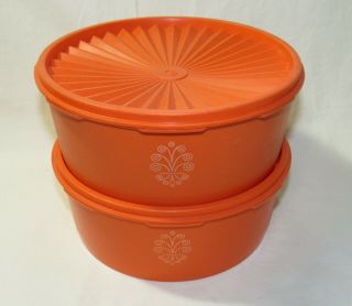 2 Vintage Tupperware Containers 1204 Servalier W/lid Orange