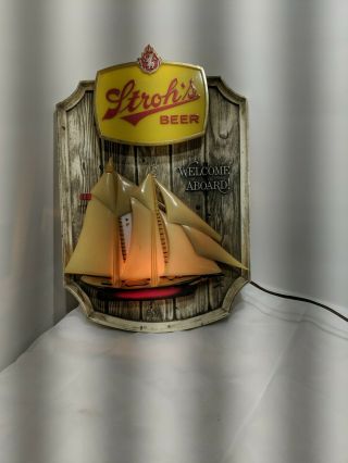 Vintage 1960’s Stroh’s Beer Lighted Beer Welcome Aboard Sign No.  5090 Rare