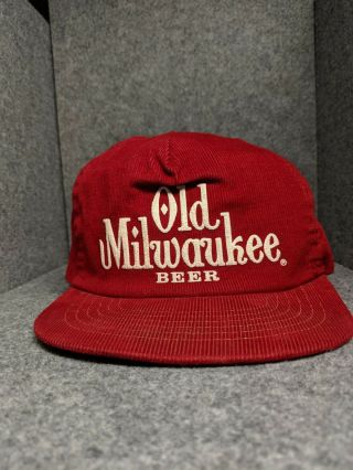 Rare Vintage Old Milwaukee Beer Hat Corduroy Snapback
