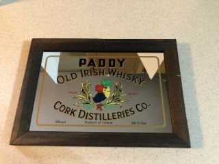 Paddy " Old Irish Whisky " Product Of Ireland Mirror W/ Wood Frame 9.  5 " X 13.  5 "