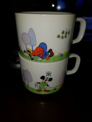 Vintage Walt Disney Productions Mickey Mouse And Goofy Porcelain Mugs/cups 8oz