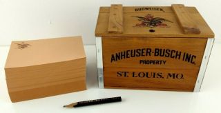 Vintage Anheuser - Busch Budweiser Mini Wooden Crate W/ Notepaper & Pencil