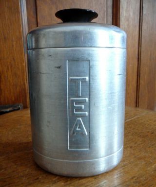 Heller Hostess Ware Vintage Retro Aluminum Tea Canister Black Knob - Italy Gd