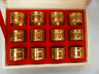 Vintage Brass Toned Napkin Rings Holder Set Of 12