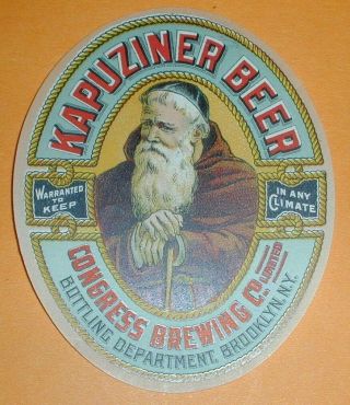 Pre - Pro Kapuziner Beer Label Congress Brewing Co.  Brooklyn N.  Y.