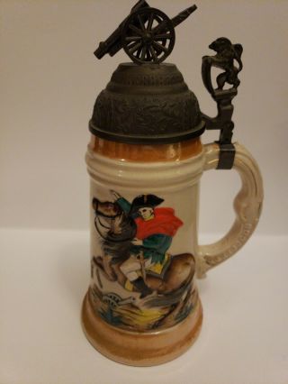 Napoleon Bonaparte German Beer Stein With Cannon And Lion Lid