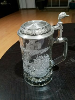 James Meger German Glass Duck Etched Glass Beer Stein