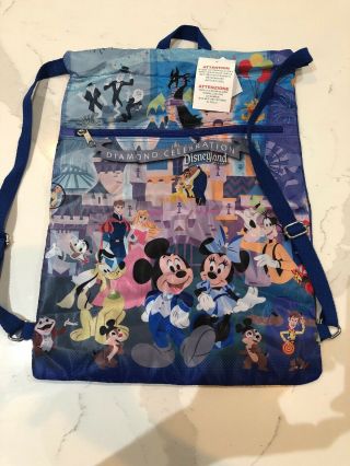 Disneyland 60th Diamond Celebration W/ Disney Characters Drawstring Bag Backpack
