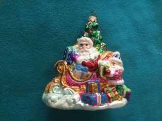 Christopher Radko Christmas Ornament Glass Santa In Sleigh,  Tree & Snowman - B38