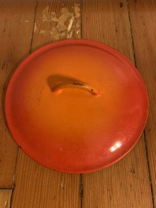 Vintage Descoware Belgium Cast Iron Enamel Flame Red - Orange Pot Lid Fe 20 8.  5 "
