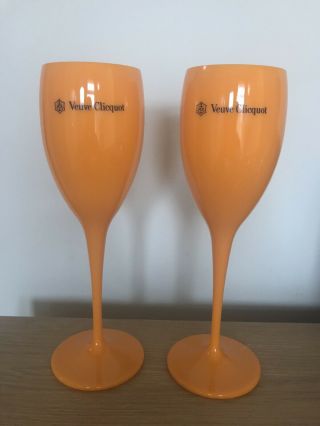 2x Orange Veuve Clicquot Champagne Glasses