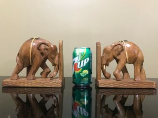 Asian Wooden Elephant Hand Carved Bookends