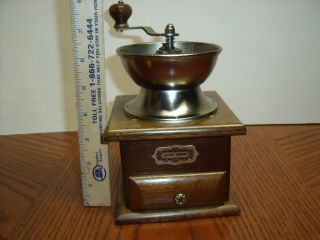 Vintage Himark Crank Coffee Grinder Metal Top & Wood Base With Drawer