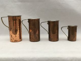 Vintage Set Of 4 Graduated Copper Measuring Cups Portugal Great Kitchen Decor