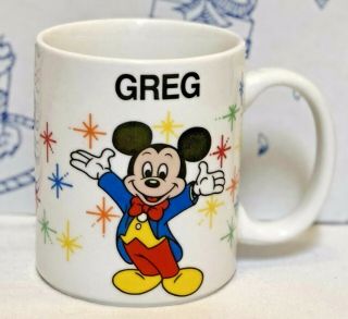 Walt Disney World Parks Coffee Mug Greg Name Epcot Monorail Mickey Mouse Cup