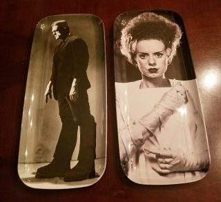 Two Black & White Trays Frankenstein & Bride Of Frankenstein World Market 15.