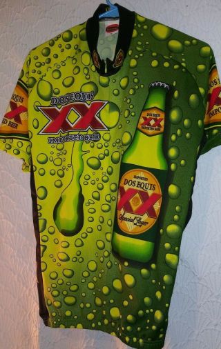 Dos Equis Mens Cycling World Jersey Xl Green Short Sleeve Xx 3/4 Zip 3 Pockets