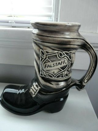 Mccoy Pottery Falstaff Beer Cowboy Boot Mug Stein Ceramic 40oz 8 1/2 " Tall Usa