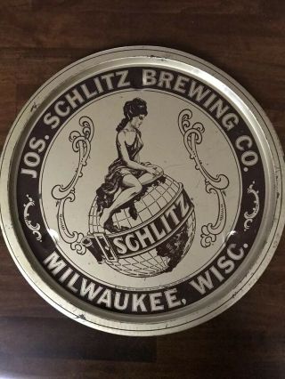 70s Vintage Jos Schlitz Brewing Co.  Metal Advertising Bar Ware Tray