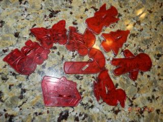 Vintage Design Hrm Red Plastic Cookie Cutter Set Of 9 Easter Duck Misc Christmas